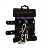 Черно-фиолетовые скругленные наручники с мягкой подкладкой - Crazy Handmade - купить с доставкой в Рубцовске