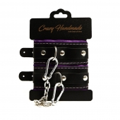 Черно-фиолетовые скругленные наручники с мягкой подкладкой - Crazy Handmade - купить с доставкой в Рубцовске