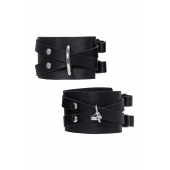 Черные кожаные оковы с двумя перекрёстными ремешками - Pecado - купить с доставкой в Рубцовске