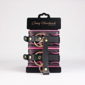 Черные кожаные оковы с розовой строчкой - Crazy Handmade - купить с доставкой в Рубцовске