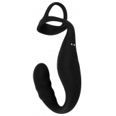 Черное эрекционное кольцо со стимуляцией промежности и анальной пробкой Cock Ring with RC Prostate Plug - Orion - в Рубцовске купить с доставкой