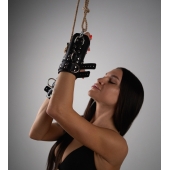 Черные высокие кожаные наручники для подвешивания - Crazy Handmade - купить с доставкой в Рубцовске