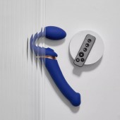 Синий безремневой страпон Multi Orgasm Bendable Strap-On size XL с клиторальной стимуляцией - Strap-on-me - купить с доставкой в Рубцовске