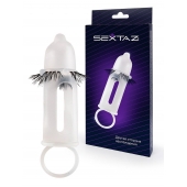 Эластичная насадка на пенис с подхватом мошонки и стимулирующими «ресничками» - Sextaz - в Рубцовске купить с доставкой