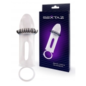 Закрытая насадка на пенис с подхватом мошонки и стимулирующими «ресничками» - Sextaz - в Рубцовске купить с доставкой