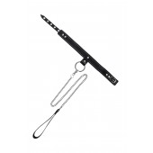 Черный узкий однослойный ошейник с серебристым поводком-цепочкой - Pecado - купить с доставкой в Рубцовске