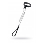 Черный узкий однослойный ошейник с серебристым поводком-цепочкой - Pecado - купить с доставкой в Рубцовске