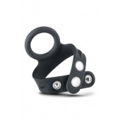 Черное эрекционное кольцо с подхватом мошонки на кнопках VS6 - Blush Novelties - в Рубцовске купить с доставкой