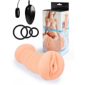 Телесный двусторонний мастурбатор с вибропулей и эрекционными кольцами в комплекте - Sexy Girl - в Рубцовске купить с доставкой