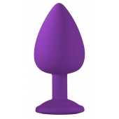 Большая фиолетовая анальная пробка Emotions Cutie Large с голубым кристаллом - 10 см. - Lola Games - купить с доставкой в Рубцовске