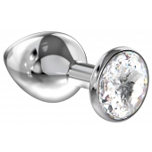Большая серебристая анальная пробка Diamond Clear Sparkle Large с прозрачным кристаллом - 8 см. - Lola Games - купить с доставкой в Рубцовске