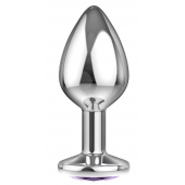 Большая серебристая анальная пробка Diamond Purple Sparkle Large с фиолетовым кристаллом - 8 см. - Lola Games - купить с доставкой в Рубцовске