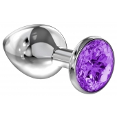 Большая серебристая анальная пробка Diamond Purple Sparkle Large с фиолетовым кристаллом - 8 см. - Lola Games - купить с доставкой в Рубцовске