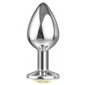 Большая серебристая анальная пробка Diamond Yellow Sparkle Large с жёлтым кристаллом - 8 см. - Lola Games - купить с доставкой в Рубцовске