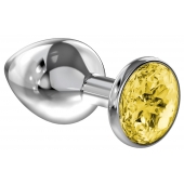 Большая серебристая анальная пробка Diamond Yellow Sparkle Large с жёлтым кристаллом - 8 см. - Lola Games - купить с доставкой в Рубцовске