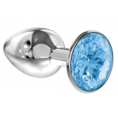 Малая серебристая анальная пробка Diamond Light blue Sparkle Small с голубым кристаллом - 7 см. - Lola Games - купить с доставкой в Рубцовске