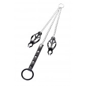 Черно-серебристые зажимы для сосков с кольцом для пениса TOYFA Metal - ToyFa - купить с доставкой в Рубцовске