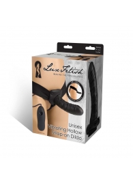 Чёрный полый страпон с вибрацией Unisex Vibrating Hollow Strap-On - 14 см. - Lux Fetish - купить с доставкой в Рубцовске