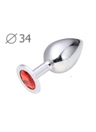 Коническая серебристая анальная втулка с красным кристаллом - 8,2 см. - Anal Jewelry Plug - купить с доставкой в Рубцовске