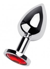 Серебристая коническая анальная пробка с красным кристаллом - 8 см. - ToyFa - купить с доставкой в Рубцовске