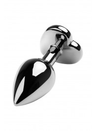 Серебристая коническая анальная пробка с красным кристаллом-сердечком - 7 см. - ToyFa - купить с доставкой в Рубцовске