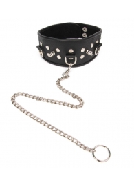 Черный ошейник с шипами и металлическим поводком-цепочкой - Notabu - купить с доставкой в Рубцовске