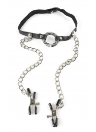 Кляп, соединенный цепочкой с клипсами для сосков - Pipedream - купить с доставкой в Рубцовске