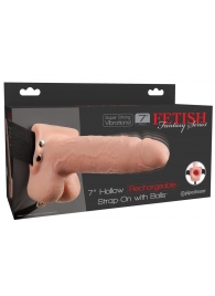 Телесный перезаряжаемый вибрострапон 7  Hollow Rechargeable Strap-on with Balls - 20,3 см. - Pipedream - купить с доставкой в Рубцовске