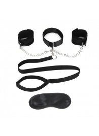 Чёрный ошейник с наручниками и поводком Collar Cuffs   Leash Set - Lux Fetish - купить с доставкой в Рубцовске