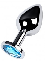 Серебристая конусовидная анальная пробка с голубым кристаллом - 8 см. - ToyFa - купить с доставкой в Рубцовске