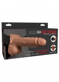 Кофейный перезаряжаемый вибрострапон 7  Hollow Rechargeable Strap-on with Balls - 20,3 см. - Pipedream - купить с доставкой в Рубцовске