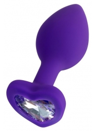 Фиолетовая анальная втулка Diamond Heart с прозрачным кристаллом - 7 см. - ToyFa - купить с доставкой в Рубцовске