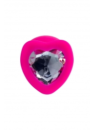 Розовая анальная втулка Diamond Heart с прозрачным кристаллом - 9,5 см. - ToyFa - купить с доставкой в Рубцовске