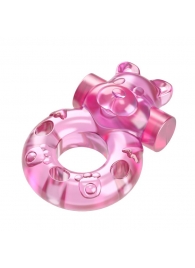 Розовое эрекционное виброкольцо на пенис Pink Bear - Baile - в Рубцовске купить с доставкой