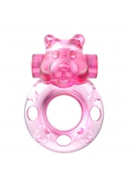 Розовое эрекционное виброкольцо на пенис Pink Bear - Baile - в Рубцовске купить с доставкой