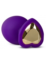 Фиолетовая анальная пробка Bling Plug Large с золотистым стразом - 9,5 см. - Blush Novelties - купить с доставкой в Рубцовске