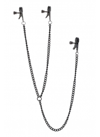 Черные зажимы на соски и клитор на цепочке DELUXE NIPPLE   CLIT CLAMPS - Dream Toys - купить с доставкой в Рубцовске