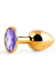 Золотистая анальная пробка с фиолетовым стразом - 7,2 см. - Anal Jewelry Plug - купить с доставкой в Рубцовске