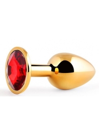 Золотистая анальная пробка с красным стразом - 7,2 см. - Anal Jewelry Plug - купить с доставкой в Рубцовске