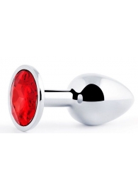 Серебристая анальная пробка с красным стразом - 7,2 см. - Anal Jewelry Plug - купить с доставкой в Рубцовске