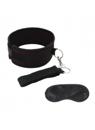 Черный ошейник с длинным поводком Collar and Leash Set - Lux Fetish - купить с доставкой в Рубцовске