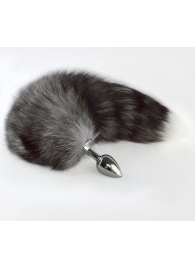 Серебристая анальная пробка с серым хвостиком - Sitabella - купить с доставкой в Рубцовске