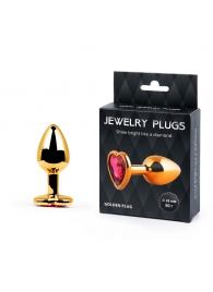 Золотистая анальная пробка с малиновым кристаллом-сердечком - 7 см. - Anal Jewelry Plug - купить с доставкой в Рубцовске