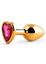 Золотистая анальная пробка с малиновым кристаллом-сердечком - 7 см. - Anal Jewelry Plug - купить с доставкой в Рубцовске