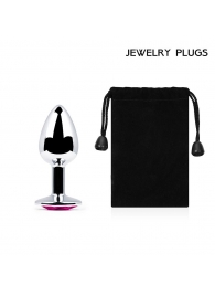 Серебристая анальная пробка с малиновым кристаллом - 7,2 см. - Anal Jewelry Plug - купить с доставкой в Рубцовске