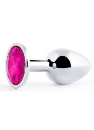 Серебристая анальная пробка с малиновым кристаллом - 7,2 см. - Anal Jewelry Plug - купить с доставкой в Рубцовске