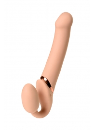 Телесный безремневой вибрострапон Vibrating Bendable Strap-On L - Strap-on-me - купить с доставкой в Рубцовске