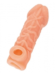 Телесная закрытая насадка с венками Cock Sleeve Size S - 13,8 см. - KOKOS - в Рубцовске купить с доставкой