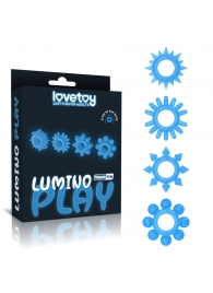 Набор из 4 голубых, светящихся в темноте эрекционных колец Lumino Play - Lovetoy - в Рубцовске купить с доставкой