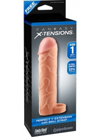 Телесная насадка с кольцом Perfect 1 Extension with Ball Strap - 17 см. - Pipedream - в Рубцовске купить с доставкой
